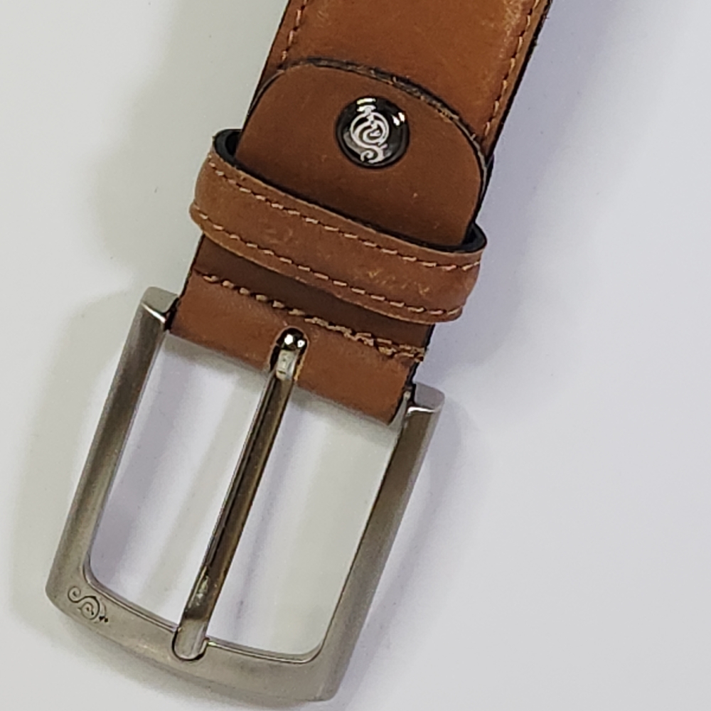 Vera Pelle Lether Belt Brown with Silver Buckle 36. Made In Italy